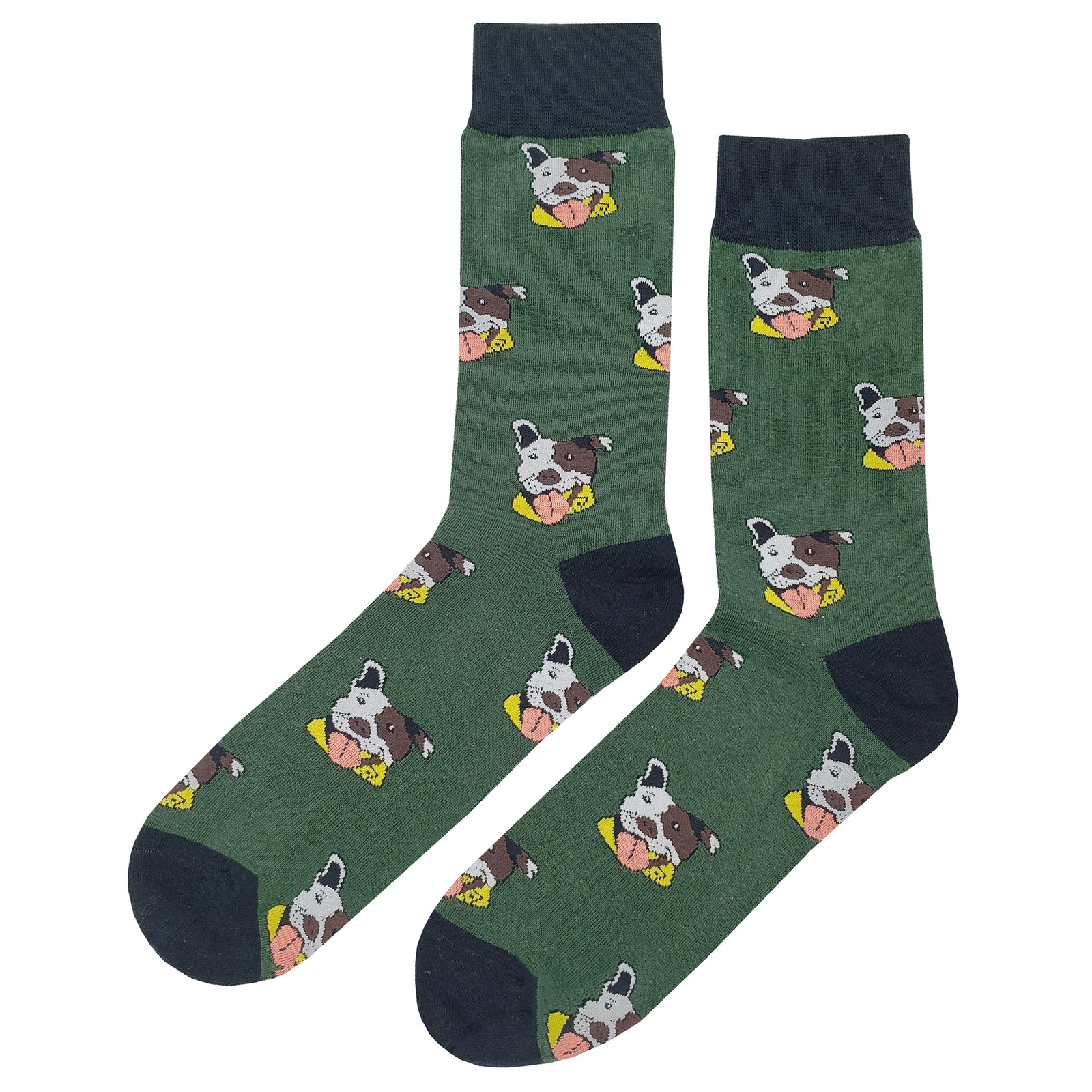 NWT Pit Bull Head Dress Socks Novelty Men 8-12 Green Crazy Fun Sockfly