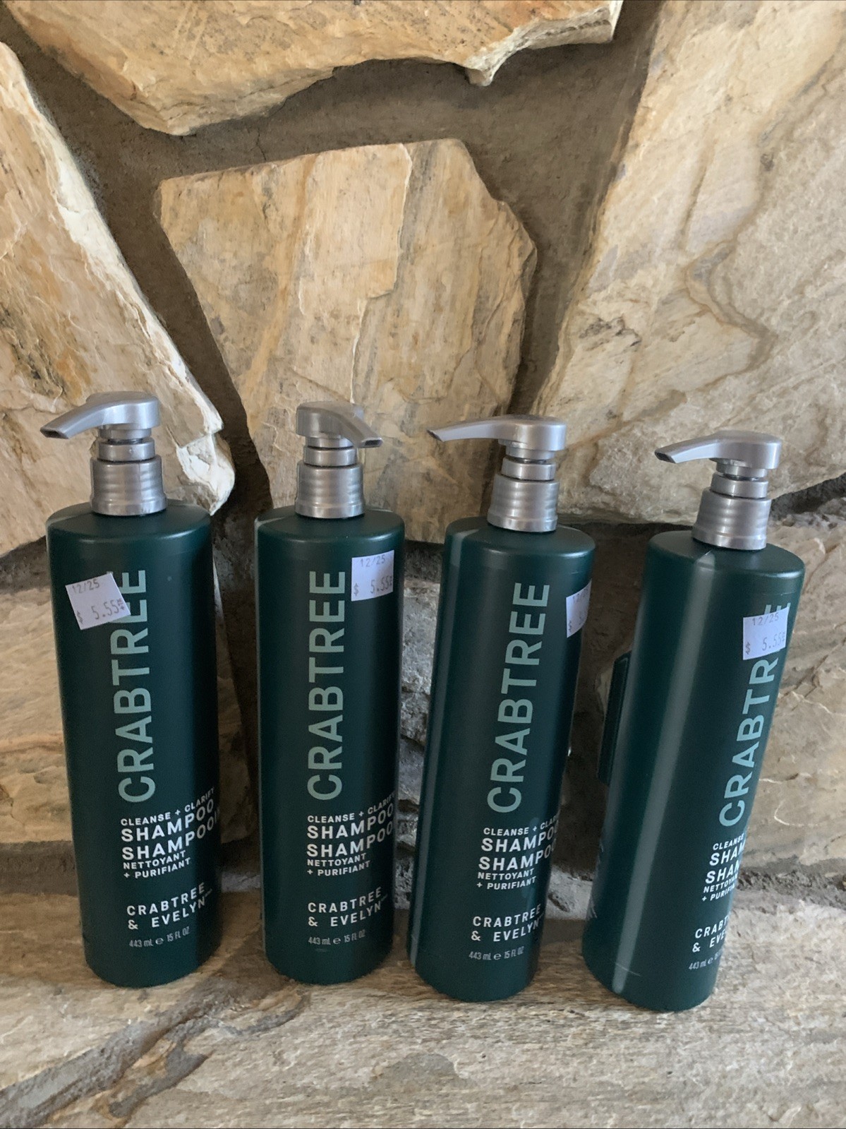 4 Crabtree & Evelyn Shampoo 15oz bottles With Pump Cleanse & Clarify Nettoyant