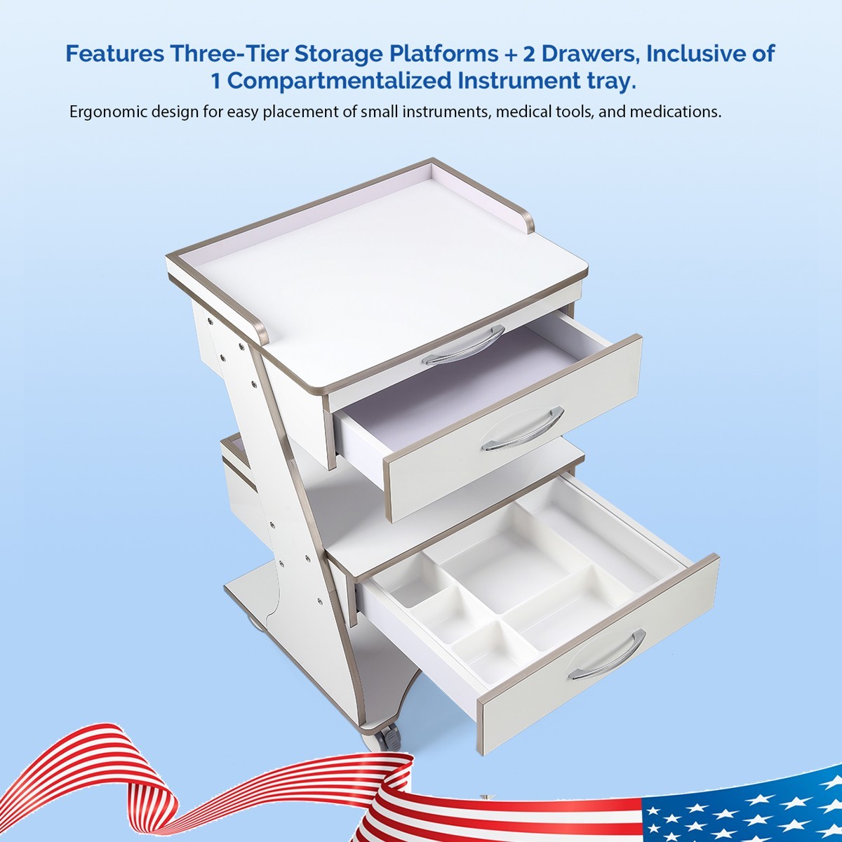 Dental Storage Cabinet Double-Drawer 3 Layer-Tier Cart Tools Socket High-Gloss
