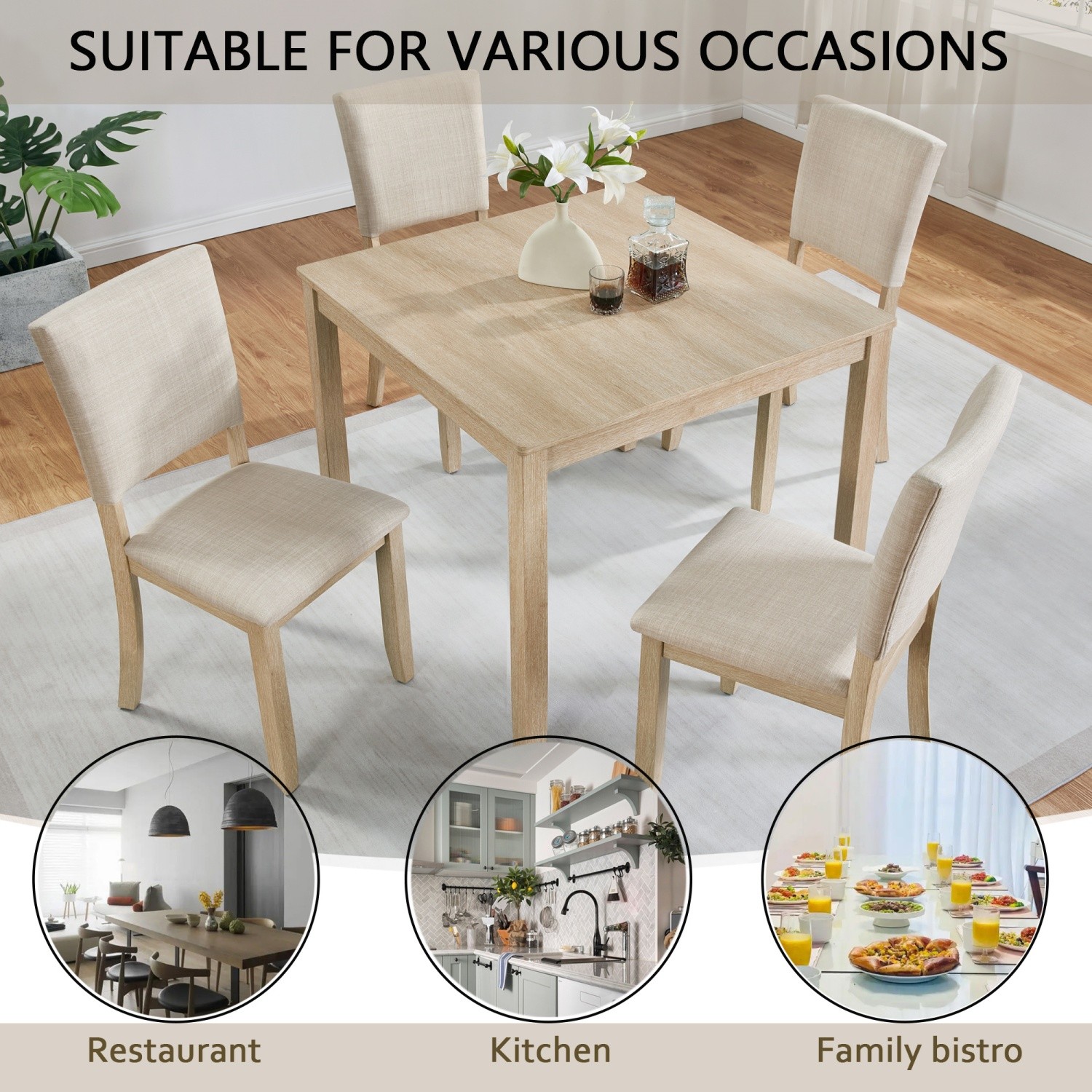5 Piece Dining Table Set Wood Dining Table with 4 Upholstered Chair for Kitchen