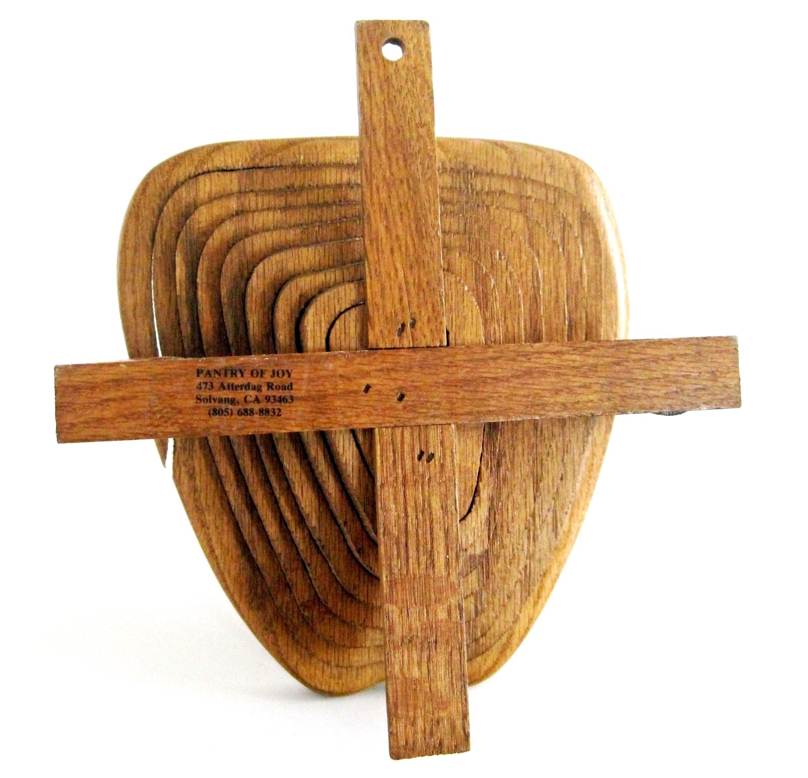 Handcrafted Collapsable Foldable Wood Apple Basket Trivet with Handle