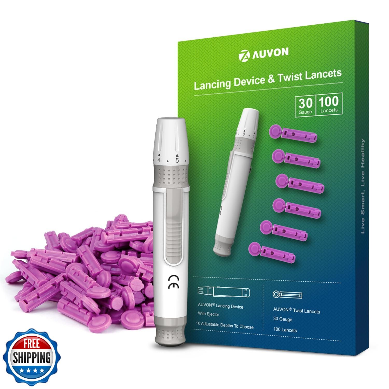 AUVON Lancing Device with Less Pain Design, Blood Sample Pen and Twist Top 10