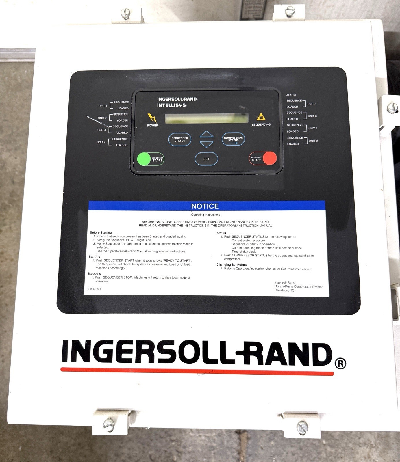 Ingersoll-Rand Sequencer Unit-Intellisys System Controller W/ Manual #39839253