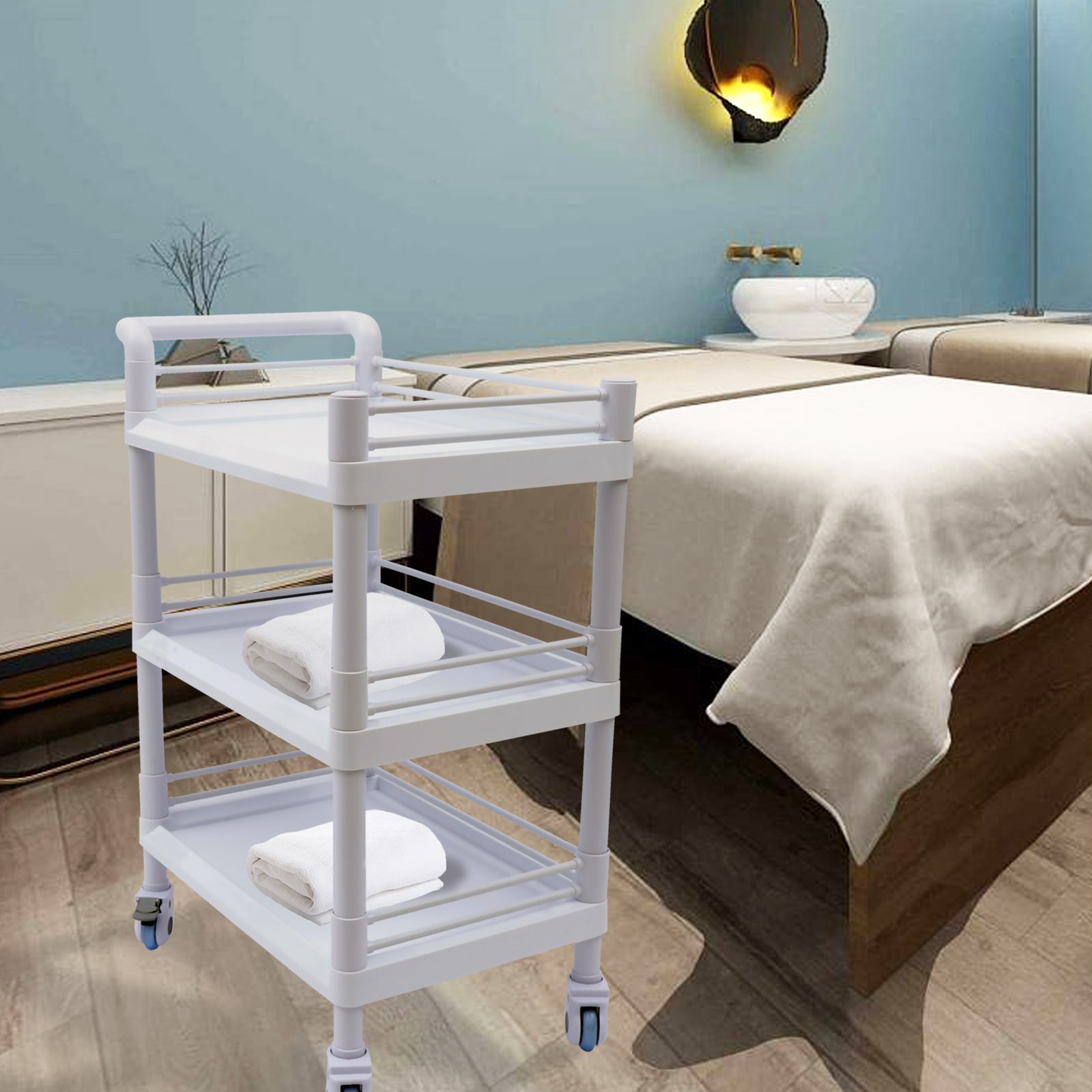 Mobile Utility Cart 3 Tier Rolling Storage Cart with Wheels for Spa Salon