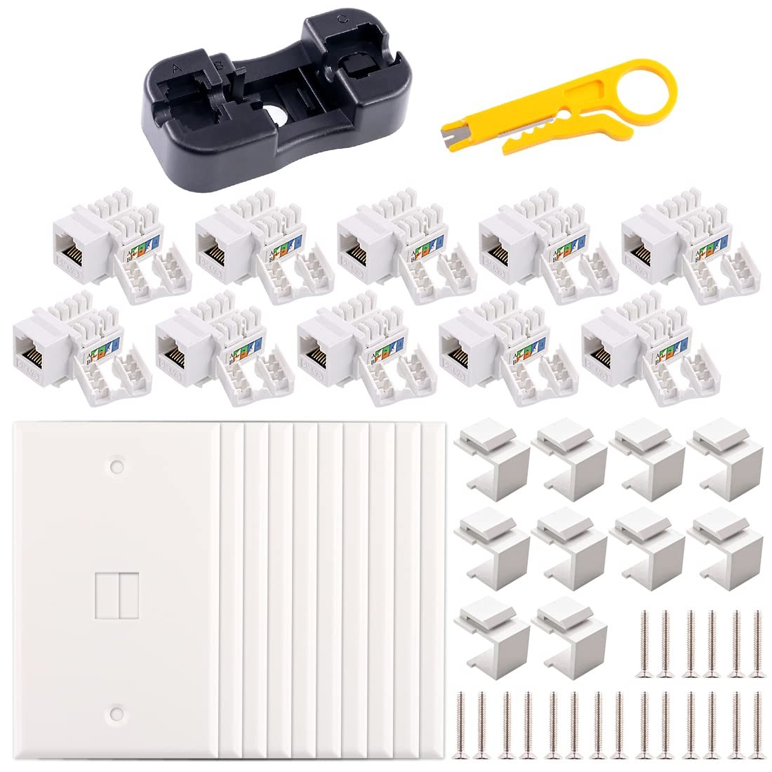 32 PCS Cat6 RJ45 Keystone Jack Set Module Connector Wall Plate Punch Stand