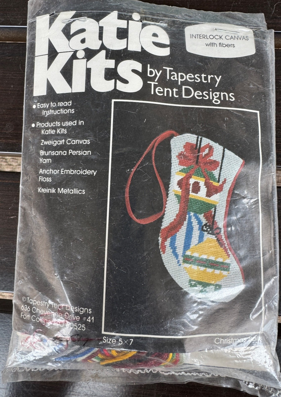 Needlepoint Kit Tapestry Tent Designs Christmas Stocking Katie Kits Balls 5 x 7"