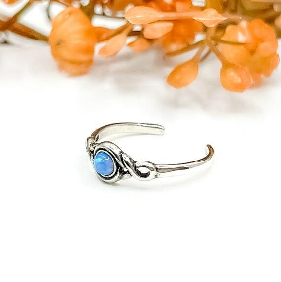 Blue Opal Toe Ring 925 Sterling Silver Twist Toe Ring Midi Ring