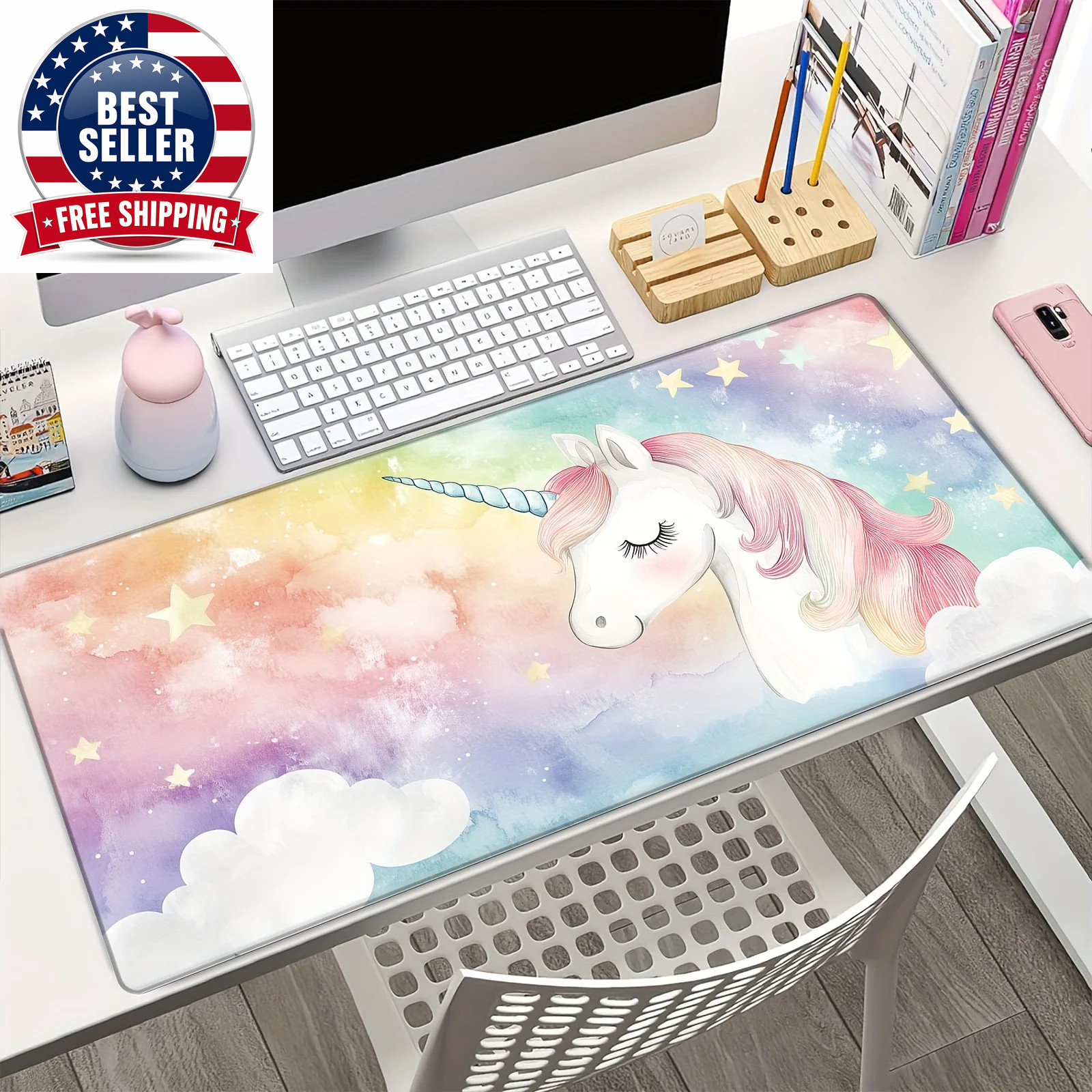 Large Rainybow Unicorn Mouse Pad 900X400X3Mm Non-Slip Rubber Base Desk Mat for K