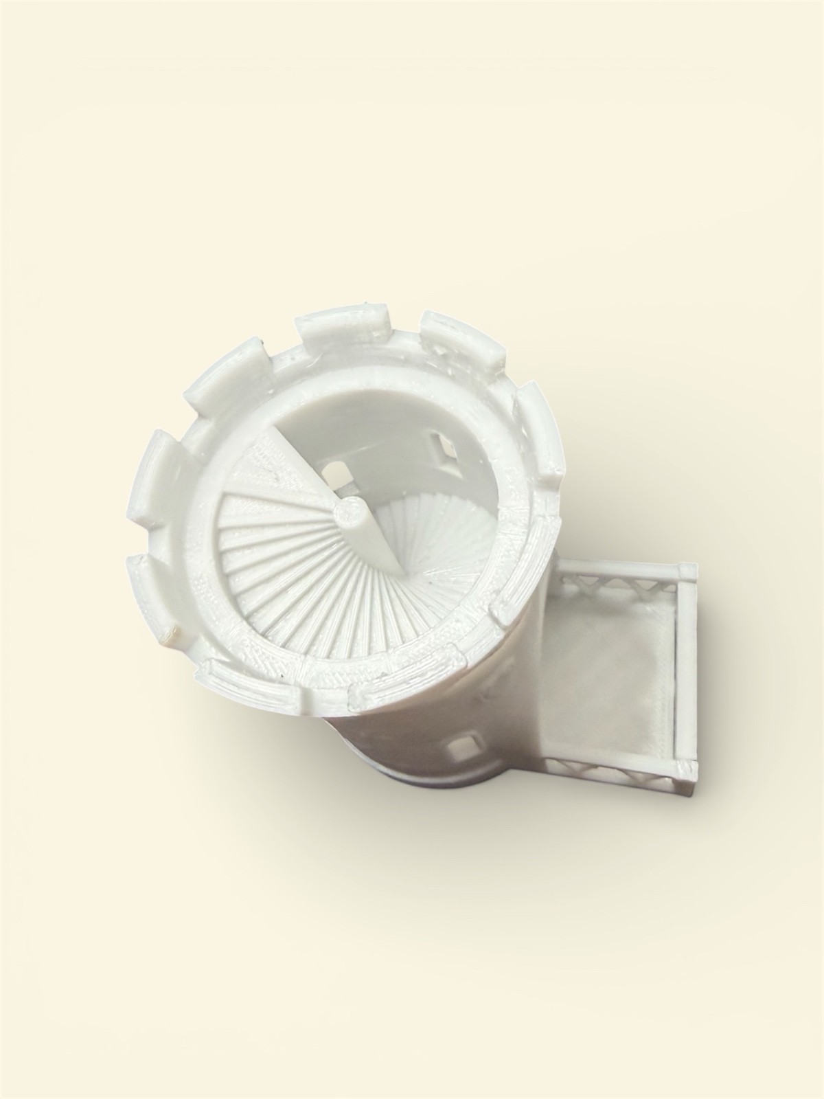 white dice tower with folding gate