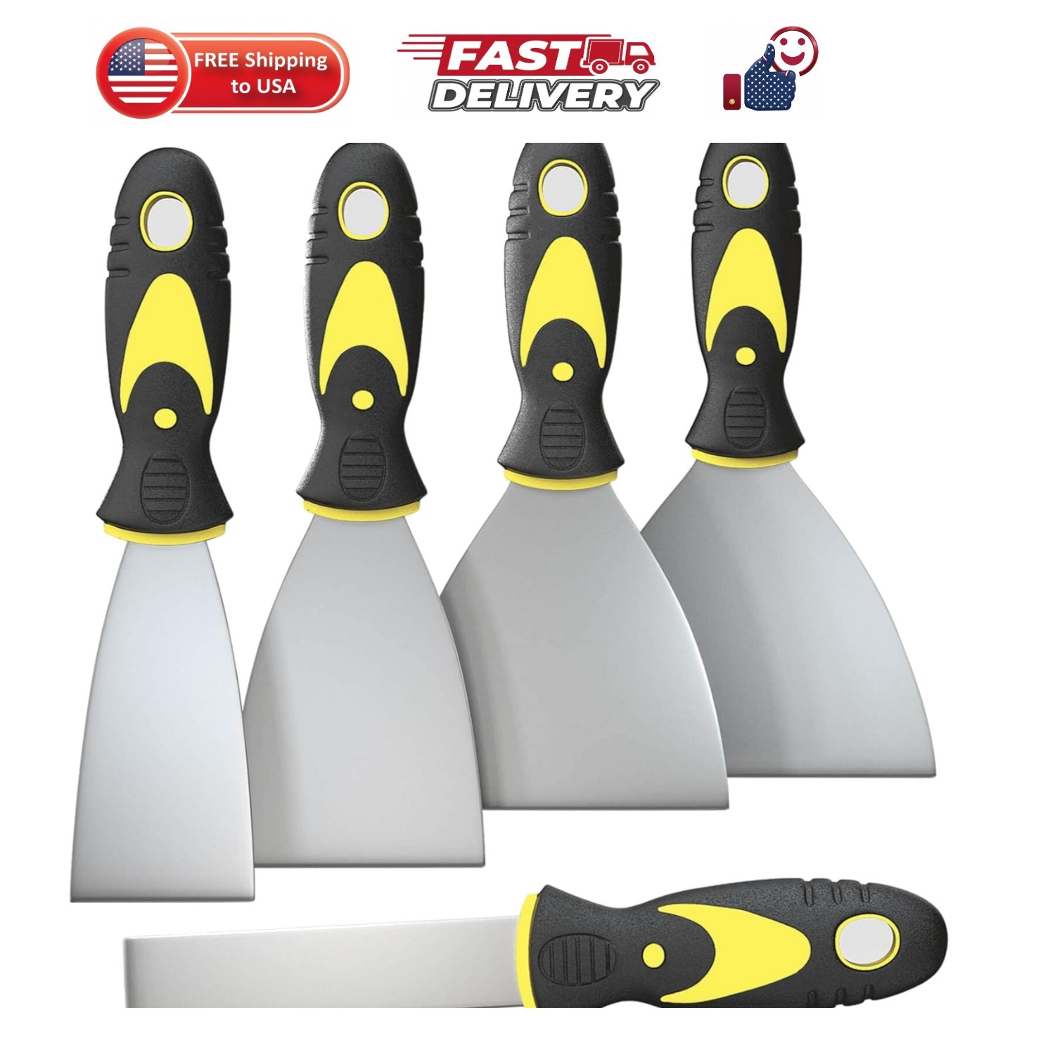 5Pcs Putty Knife, Set, 1" 2" 3" 4" 5" Scraper, Spackle Knife, Paint Scraper, ...