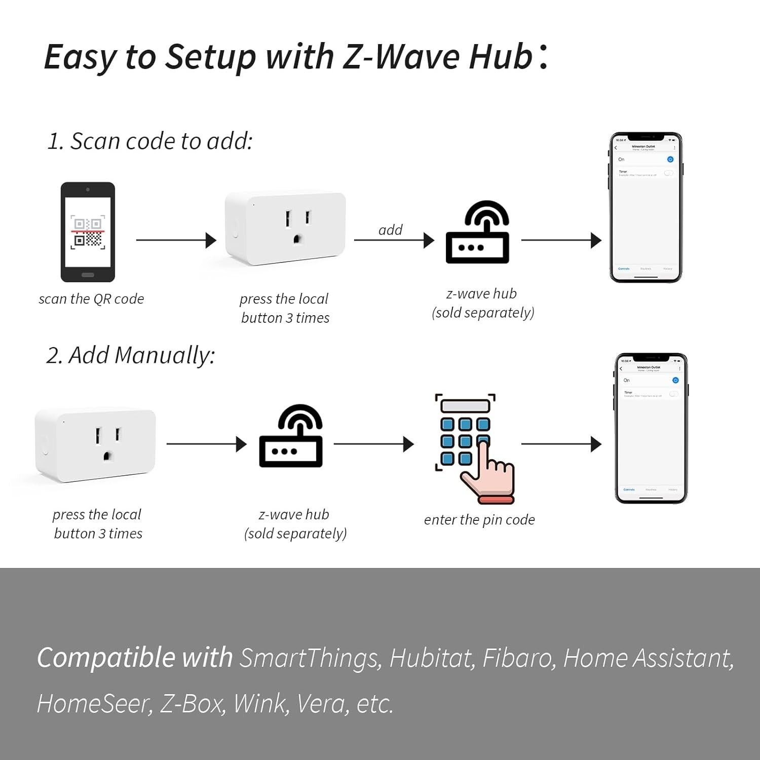 Z-Wave Plug, 800 Smart Plug, Built-in Repeater Range Extender, 1300FT LR Rang...