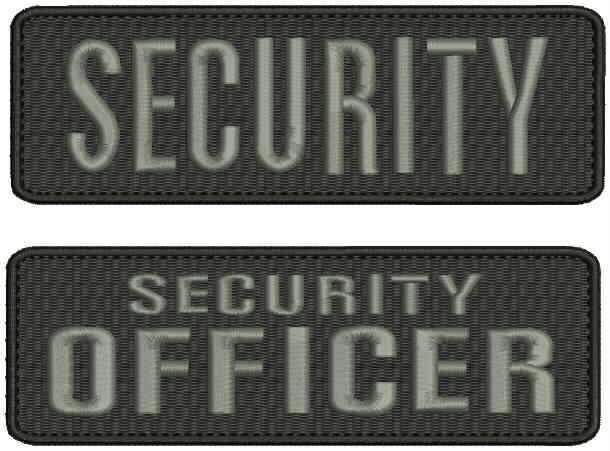 2 Security Officer and Security embroidery patches 2x6 hook on back grey