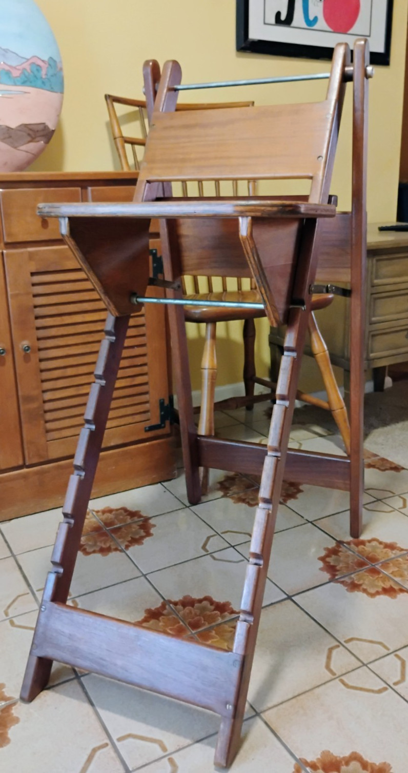 Arts and crafts vintage stool chair highchair adjustable folding wooden