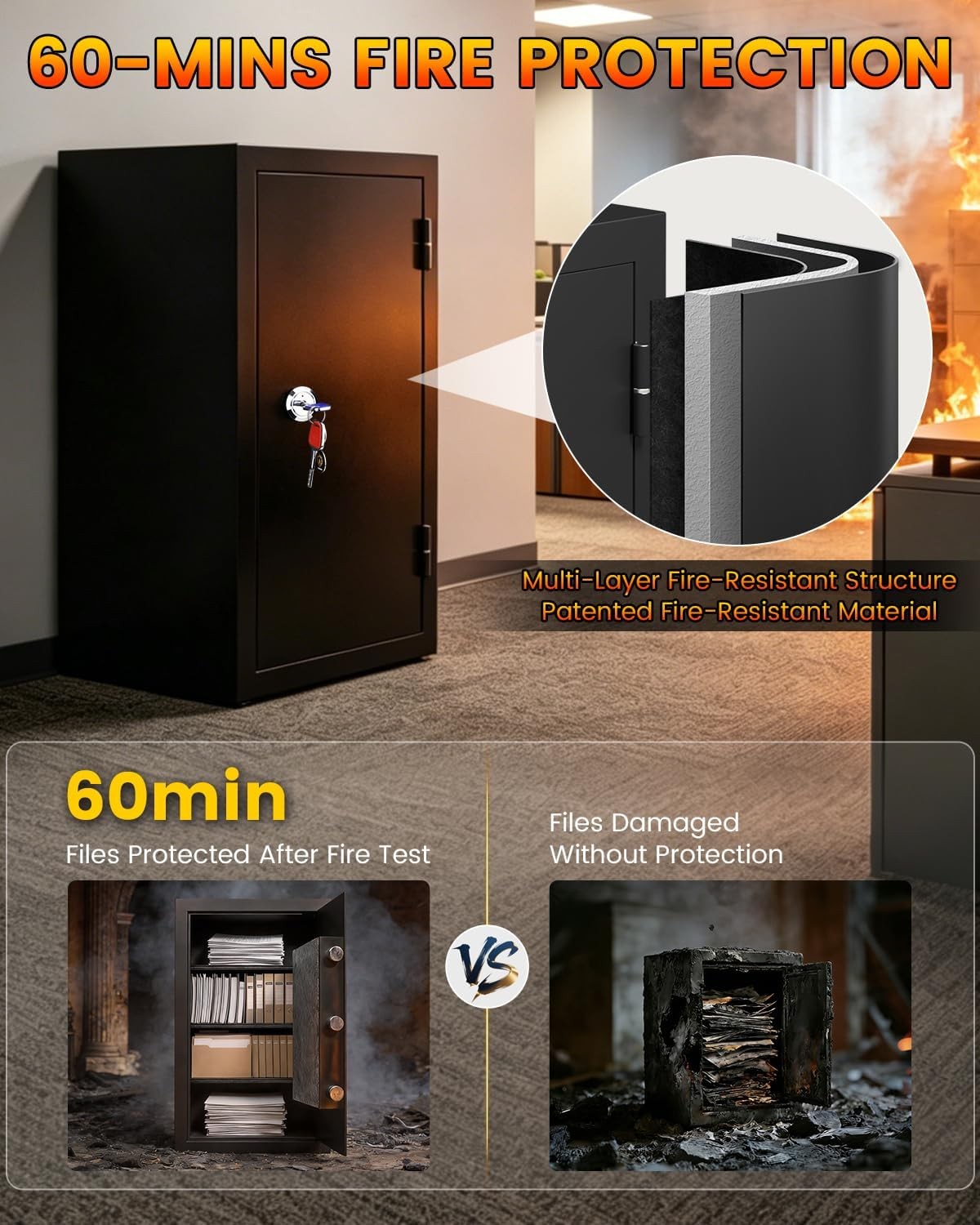 23.69" Fireproof Safe 1800°F Fire Protection