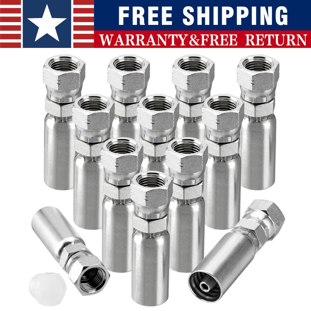 12pcs 3/8" Hydraulic Hose Fittings 3/8" I.D. Hose x 1/2" JIC 37° Female w/ Cover