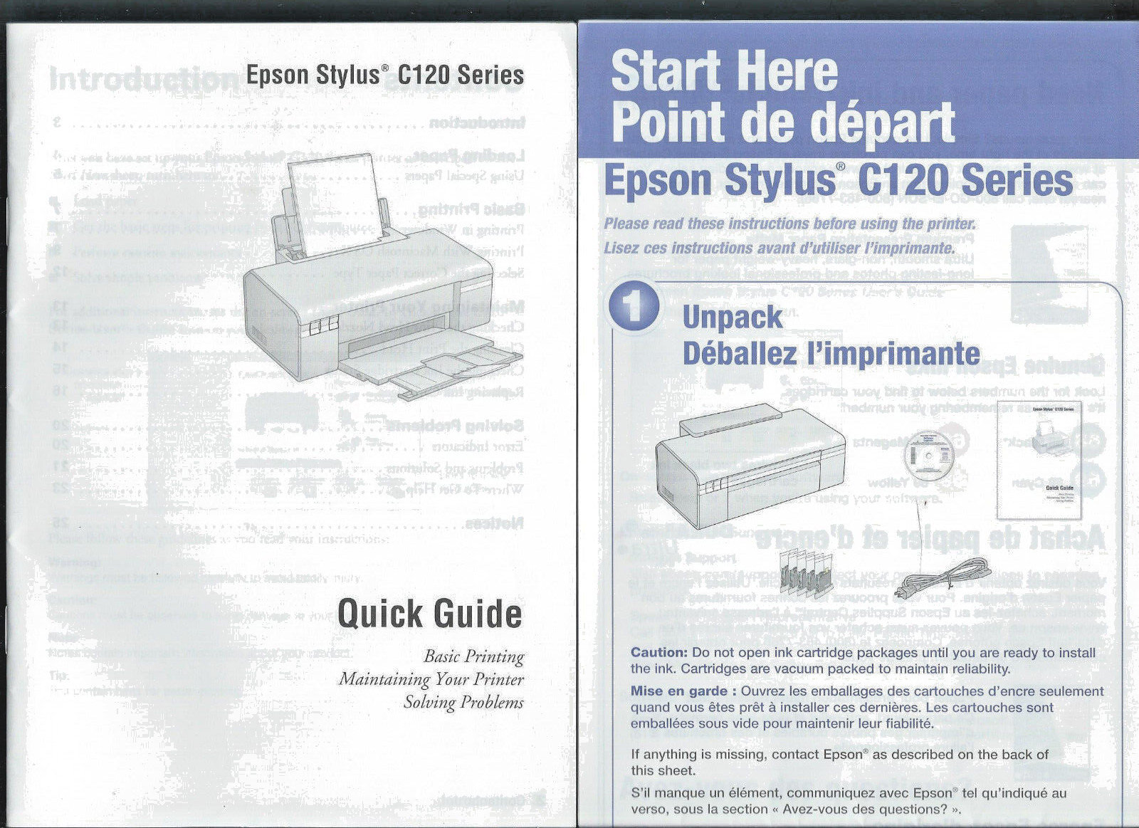 NEW Condition EPSON stylus C120 Series Quick Guide & SETUP