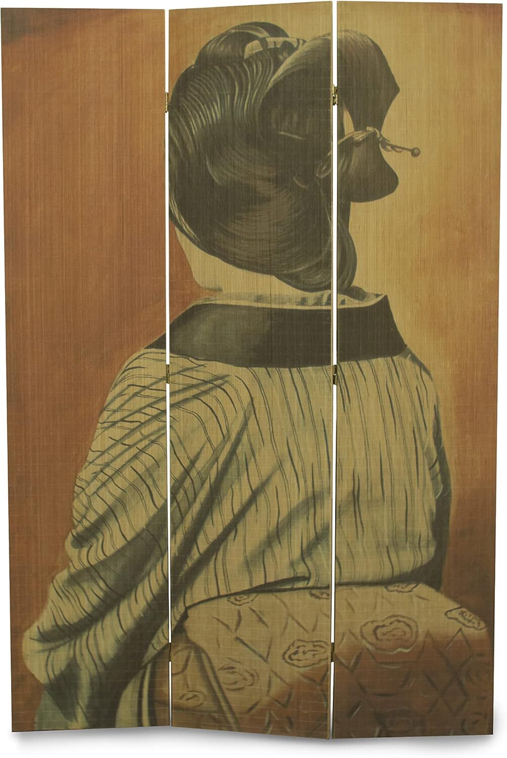 3 Panel Bamboo Folding Screen Painting Room Divider- Japanese Geisha