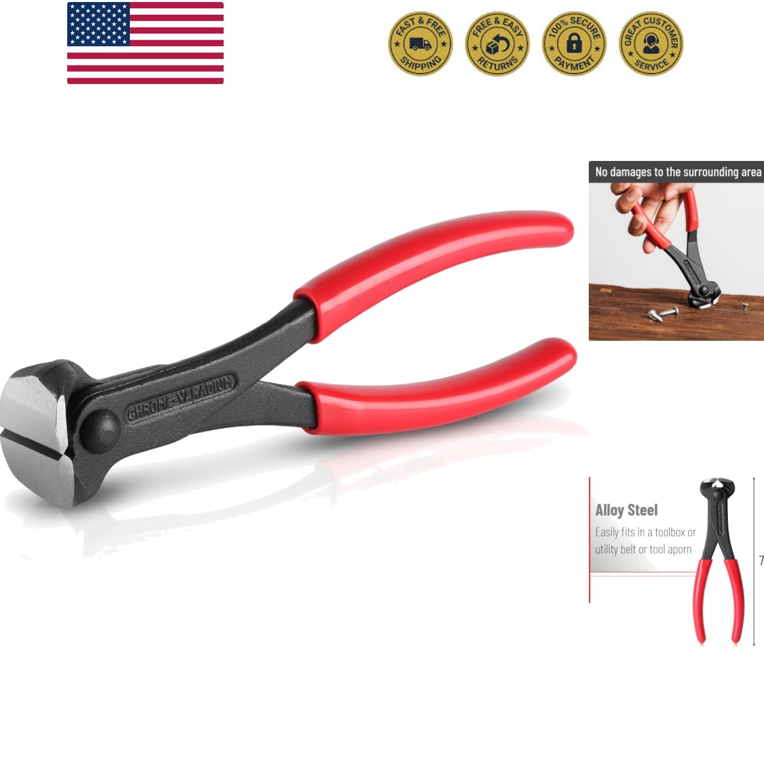 Bates Nail Puller - Cat's Paw Nail Puller & Remover, End Cutting Pliers, Stap...