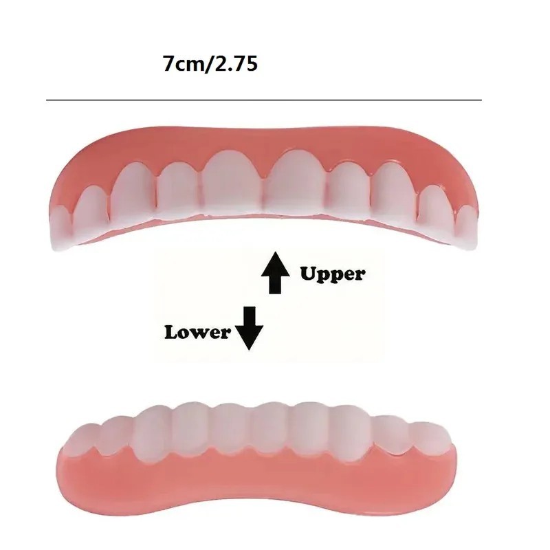2x Silicone False Teeth Upper & Lower Smile Dental Veneers Dentures False Tooth