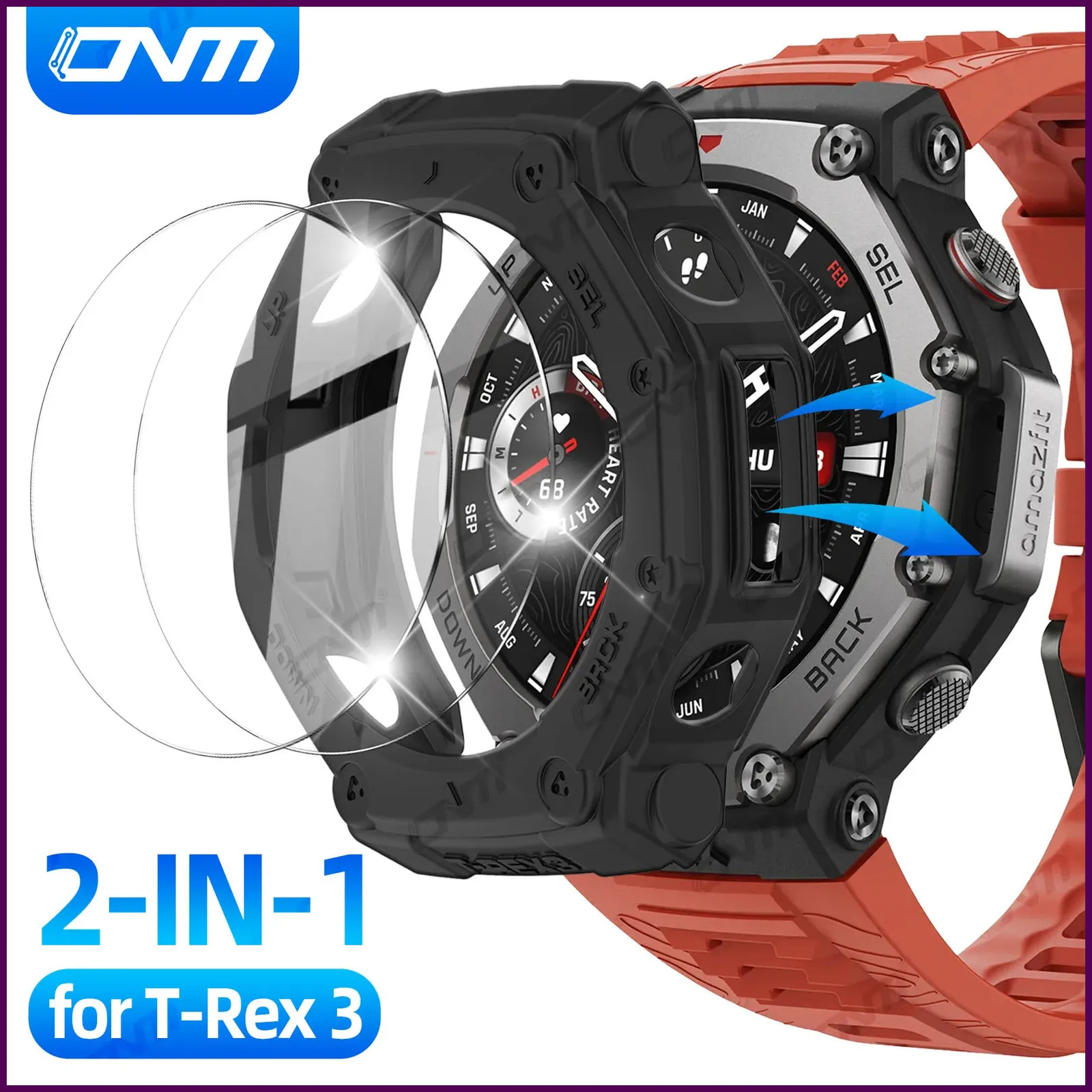 2-IN-1 Glass+Case for Amazfit T-Rex 3 Screen Protector Tempered Glass Film
