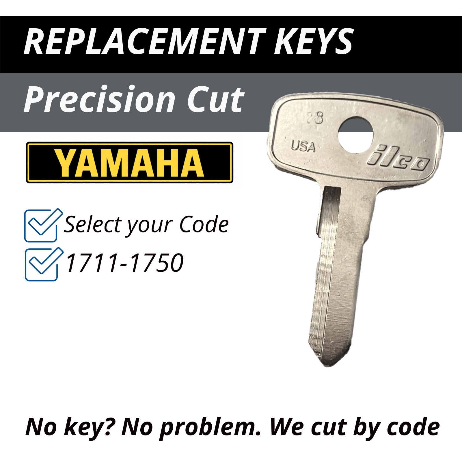 Yamaha Motorcycle Keys 1970's Replacement Key Cut to your Code 1711-1750