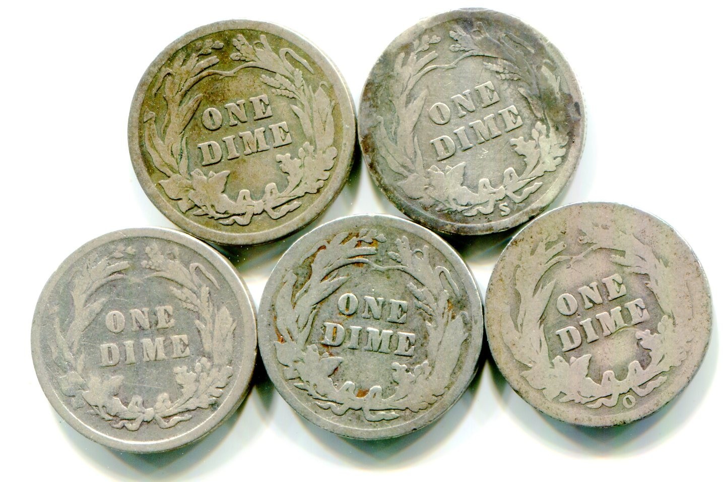 Five Different Silver Barber Dimes !!