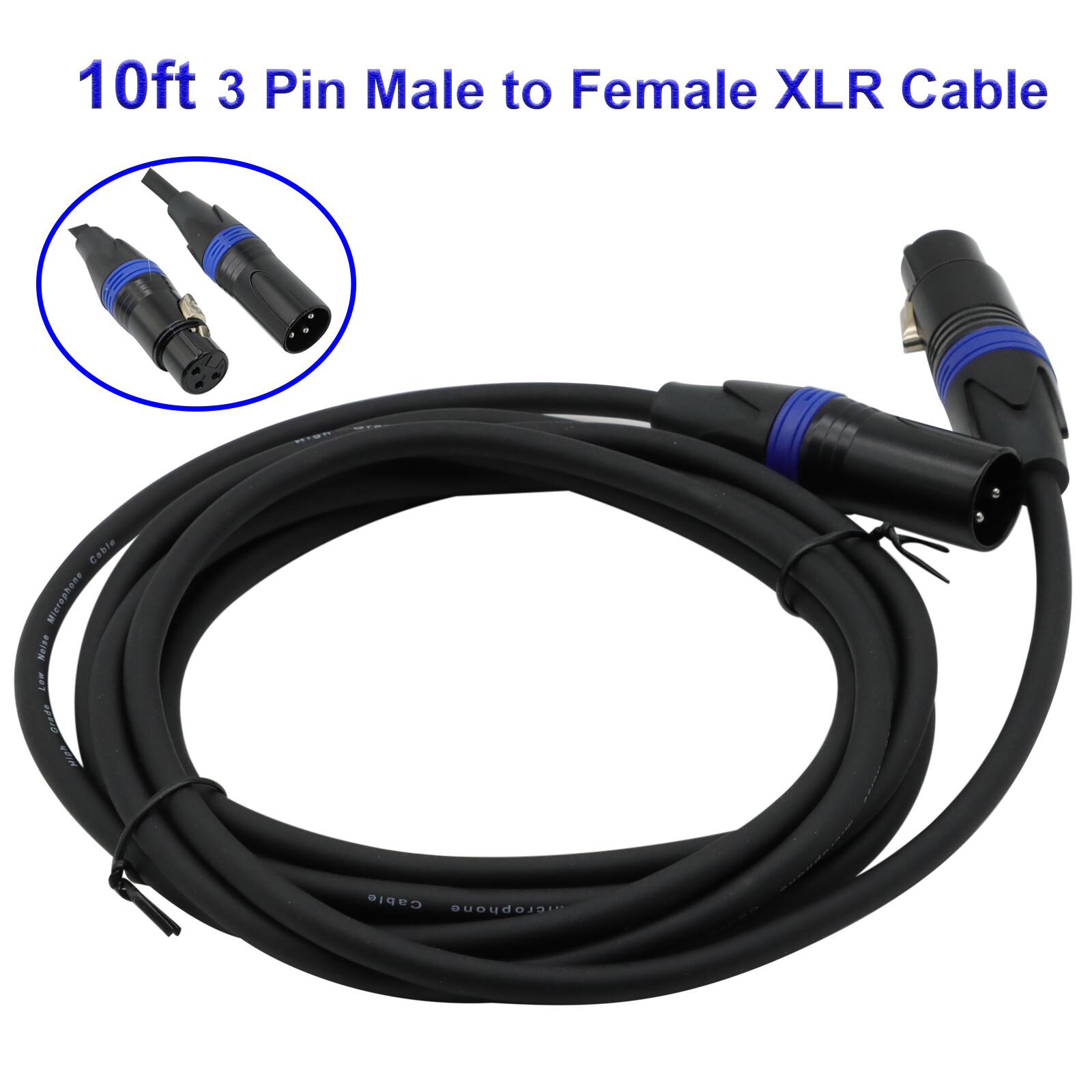 10ft Color Coded 3-Pin XLR Male to Female DMX Signal Light Cable Metal connector