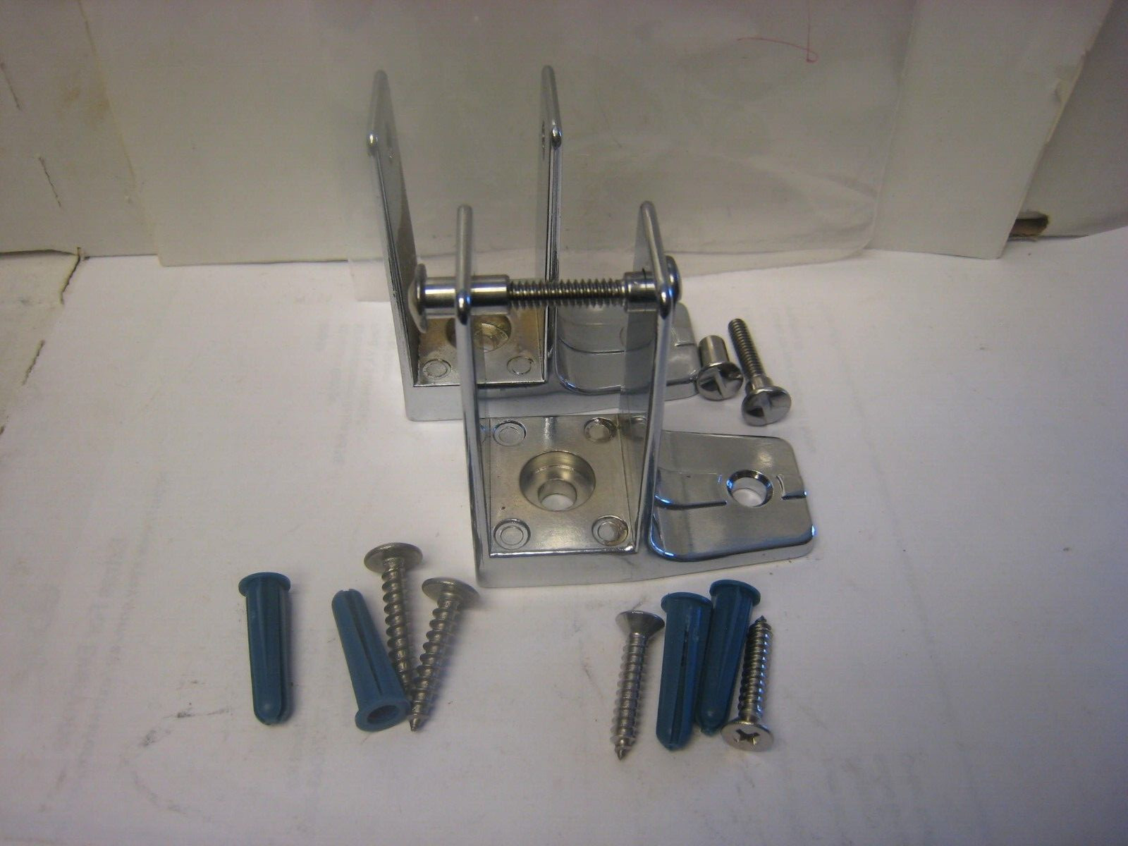 2 Asi Global Partitions  #176  CHROME Wall Pilaster Brackets W/ screws & tampers