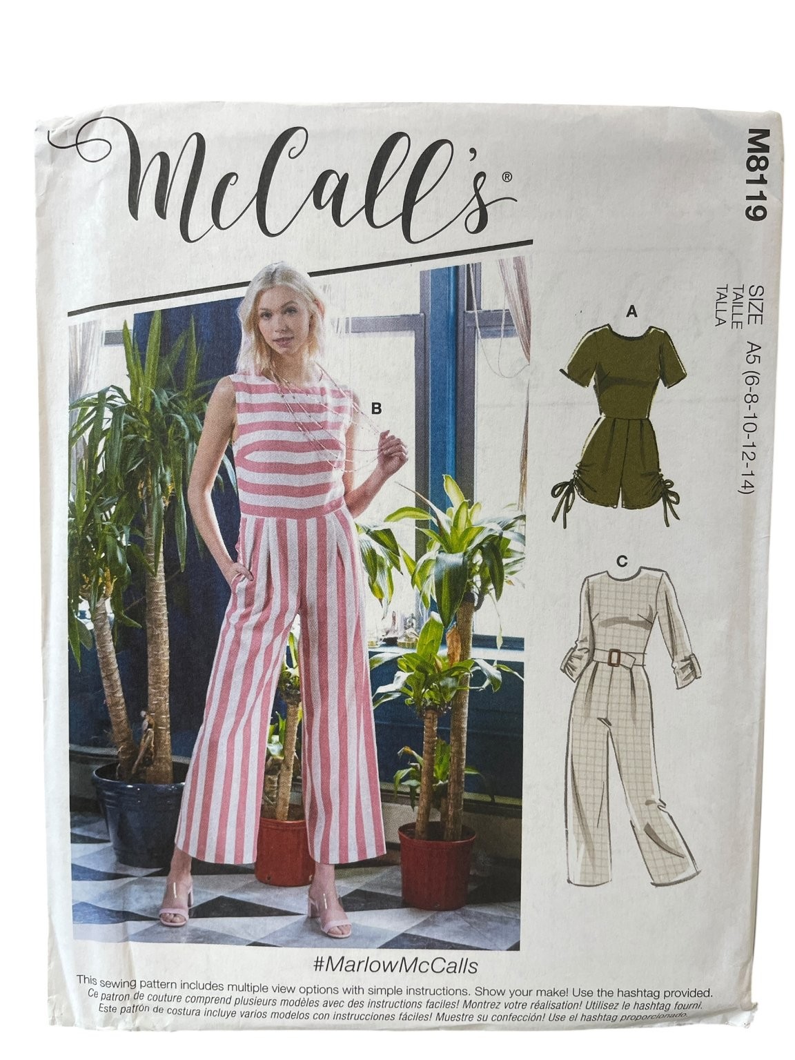 McCalls M8119 Misses Romper Jumpsuit Belt Sizes 6-14 Modern uncut ff