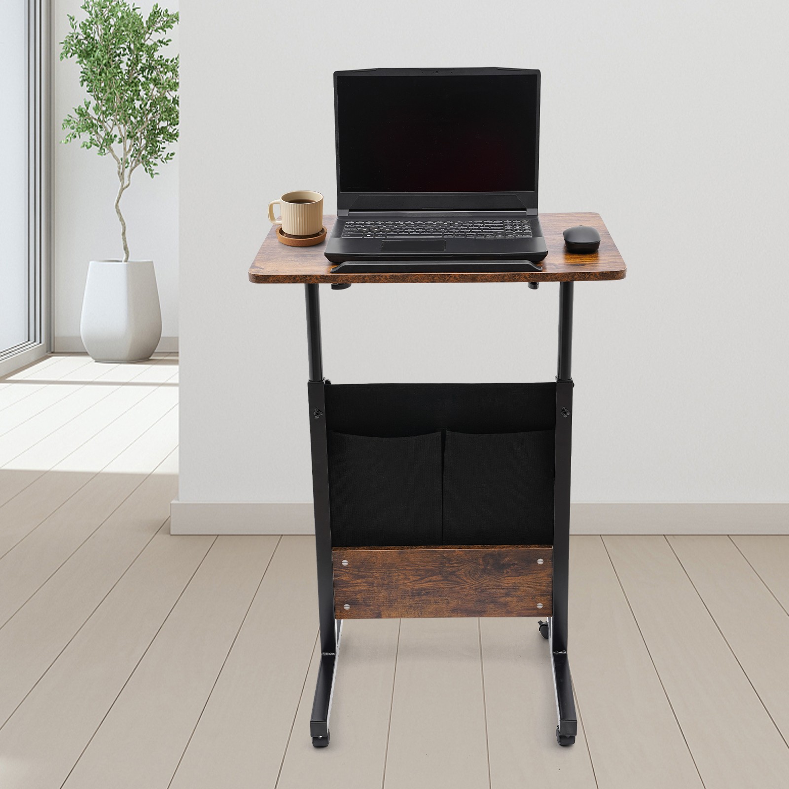 Rolling Adjustable Laptop Desk 32-47in Mobile Standing Table w/ Storage