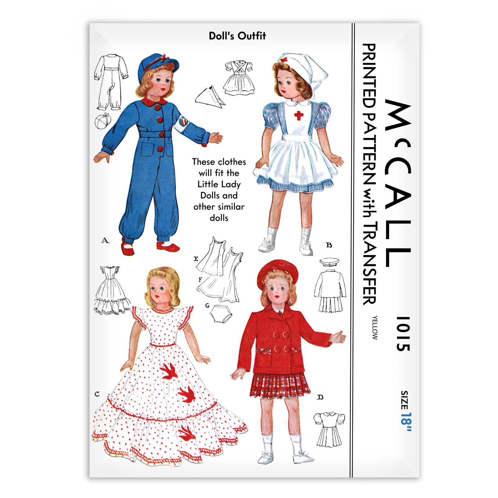 18” Doll Clothes Pattern McCall s 1015 Nurse Effanbee Dress Coat Little Lady