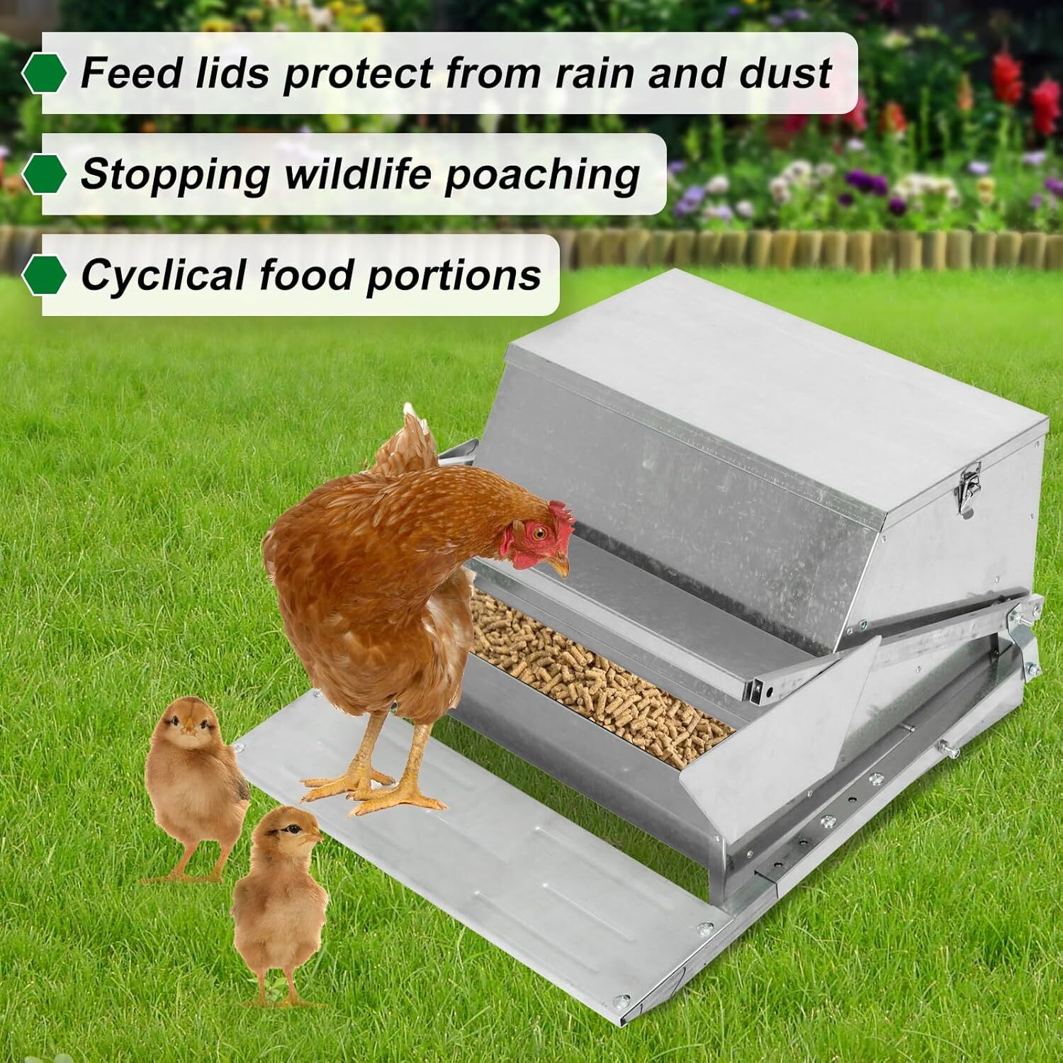 20 lb Automatic Chicken Treadle Feeder Galvanized Steel 6-12 Poultry Feeder