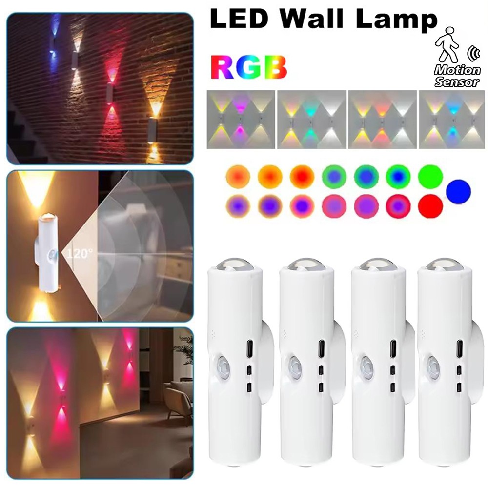 4-Pack Motion Sensor LED Night Light, Rechargeable Magnetic Wall Lamp, 7 Colors