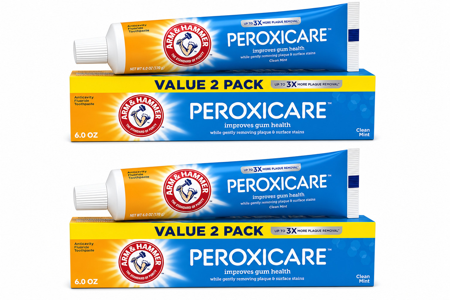 Arm & Hammer Peroxicare Toothpaste Clean Mint Fluoride 6 oz Value 4 Pack