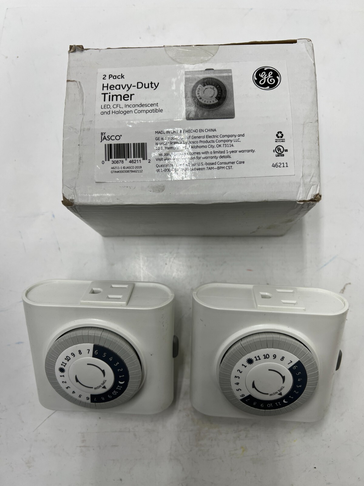 ( 2 pack) GE Jasco Heavy-Duty Timer, LED, CFL, 46211