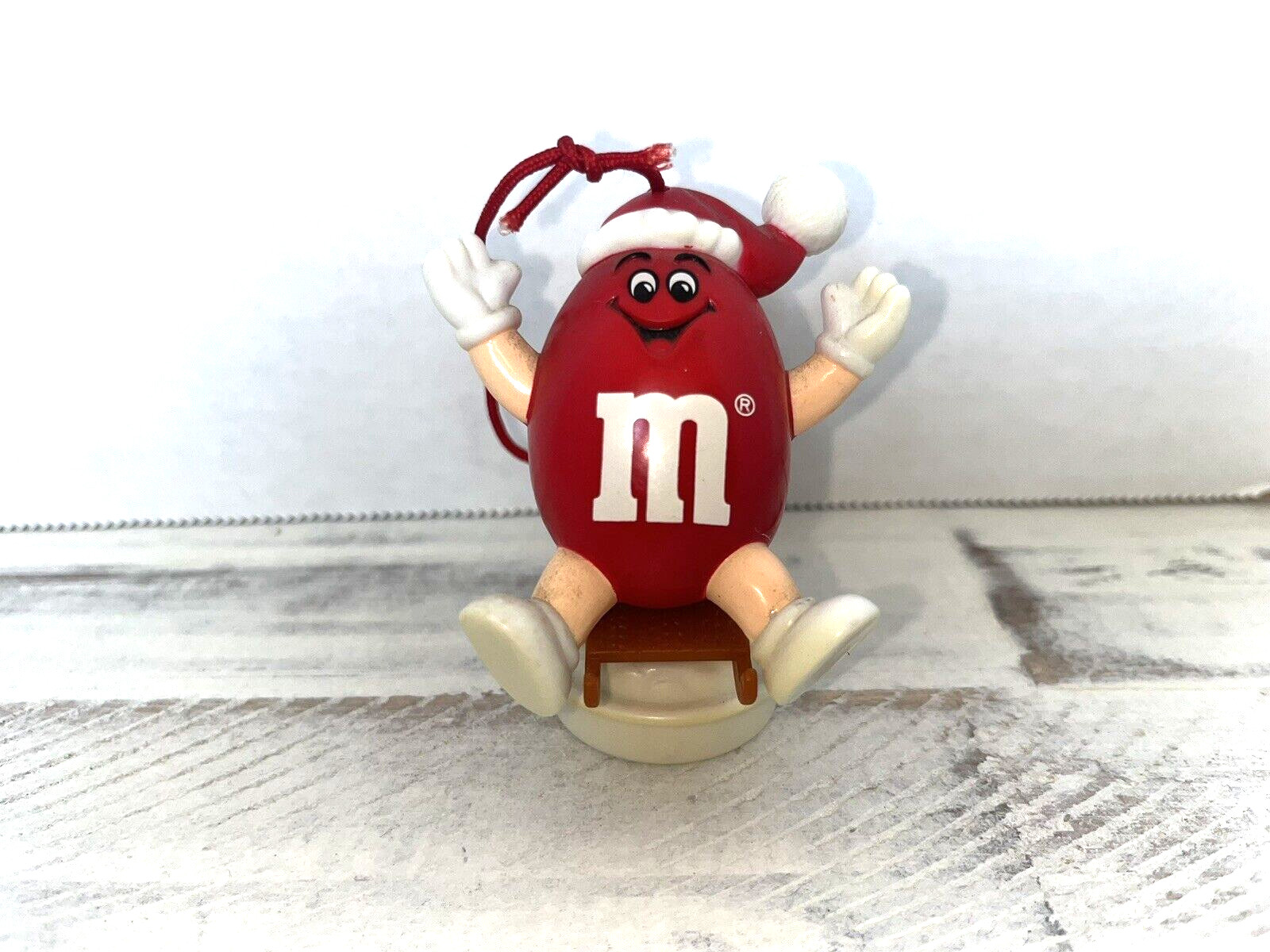 M&M Candy Christmas Ornament Red Sleigh Santa Hat Tube Topper 1993