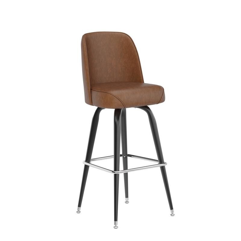 Commercial Quality Metal Restaurant Barstool with Brown Vinyl Swivel Bucket Seat