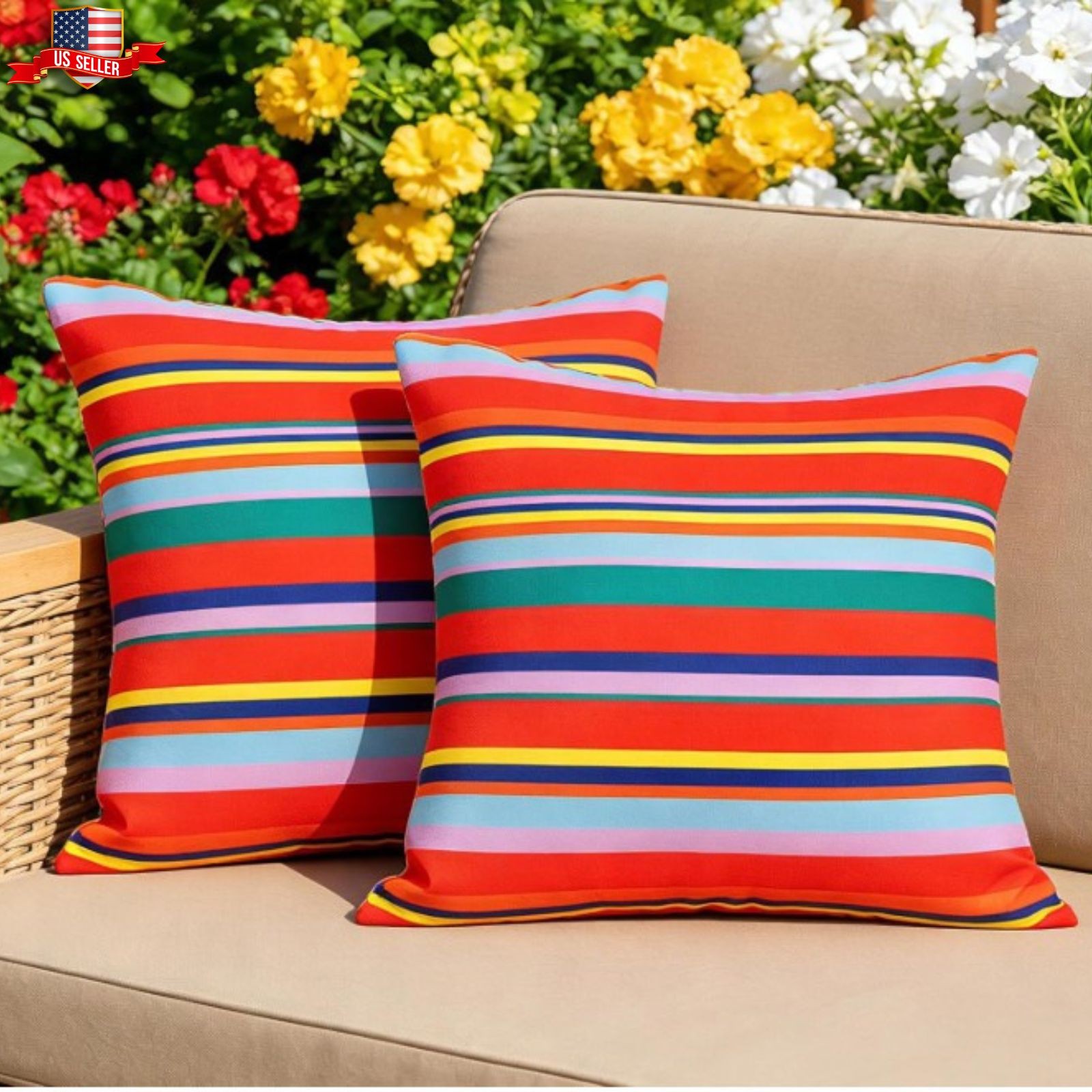18X18'' Set of 2 Outdoor Decorative Pillow 18" x 18" (Pack of 2) Red Stripe