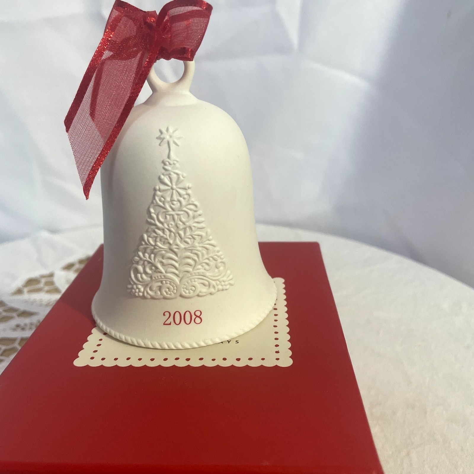 Vintage 2008 Hallmark Porcelain Dated Bell Christmas Ornament In Box