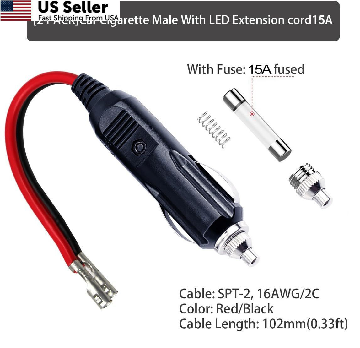 KUNCAN Replacement Cigarette Lighter Plug - 12 Volt Male with Leads-2P