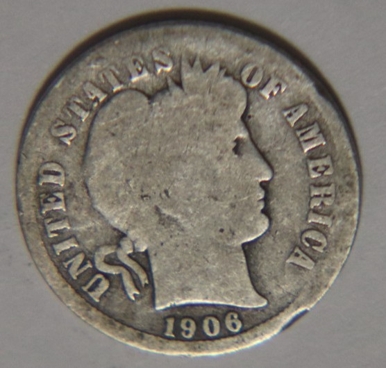 1906 D Barber Dime 10C Cents Coin Silver, Album Filler!