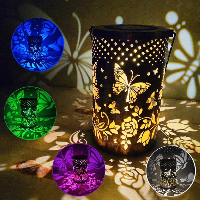 Solar Powered Butterfly LED RGB Lantern Outdoor Garden Hanging Light Decorative