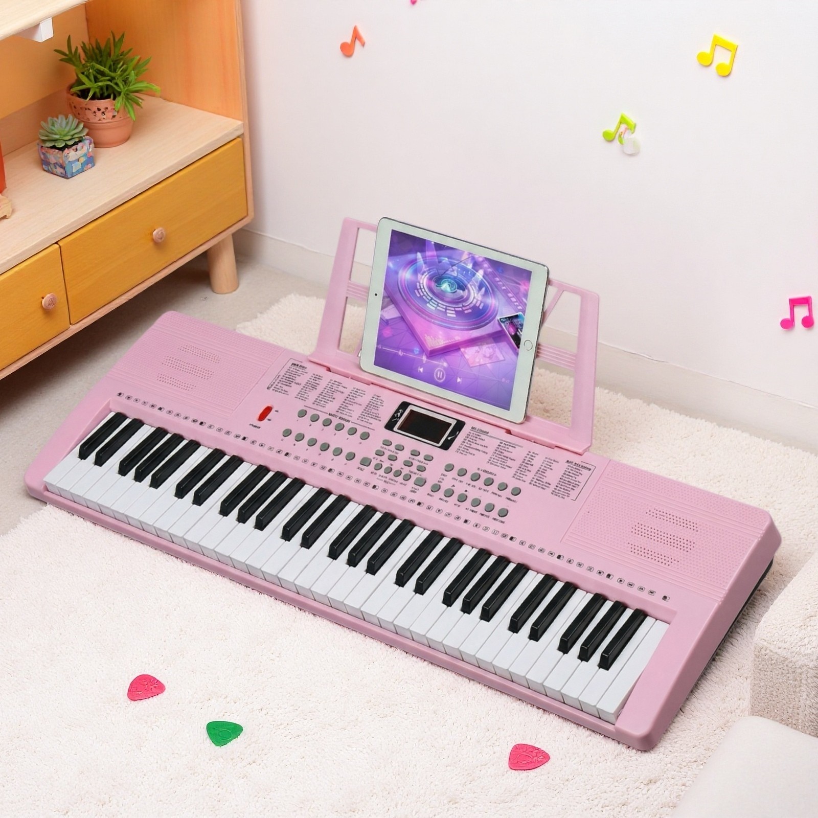 61-Key Light-Up Piano Digital Keyboard Set - Pink Z-Stand Bench Mic Headphones