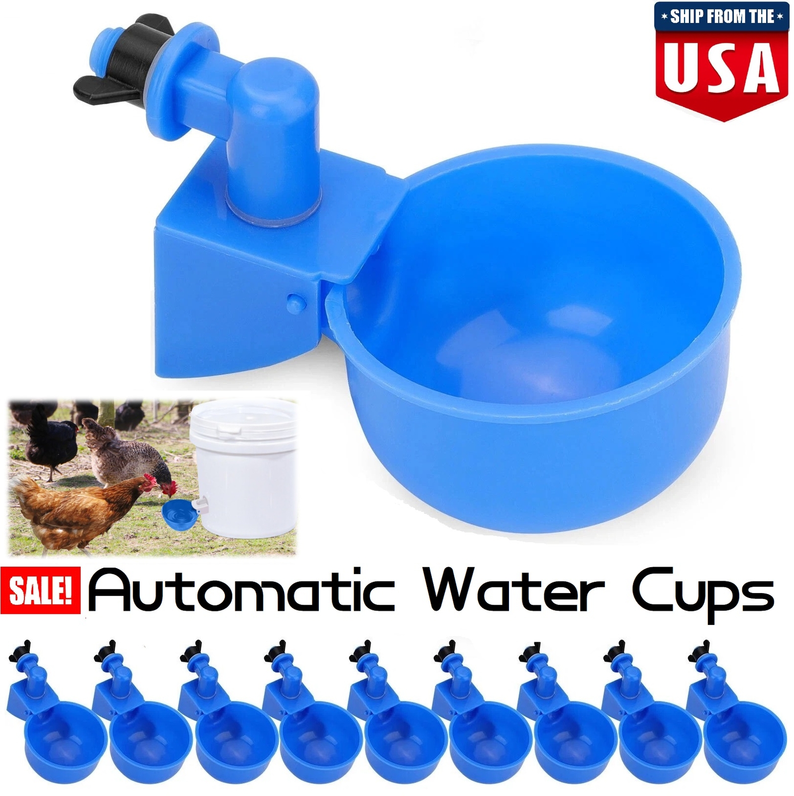 12× Automatic Chicken Waterer Cups Hens Duck Goose Turkey Poultry Feeder Cups US