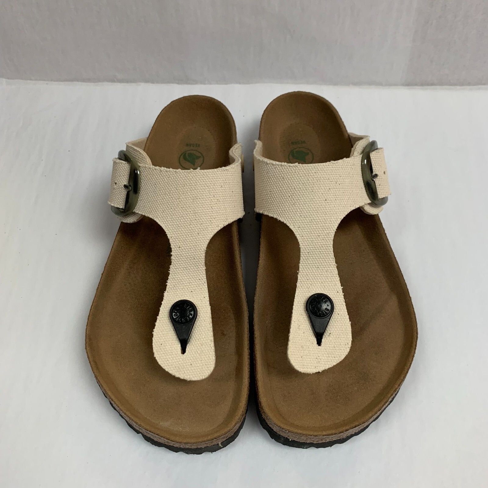 Birkenstock New w/o Box Gizeh Big Buckle Rivet Logo Eggshell Textile Vegan Reg