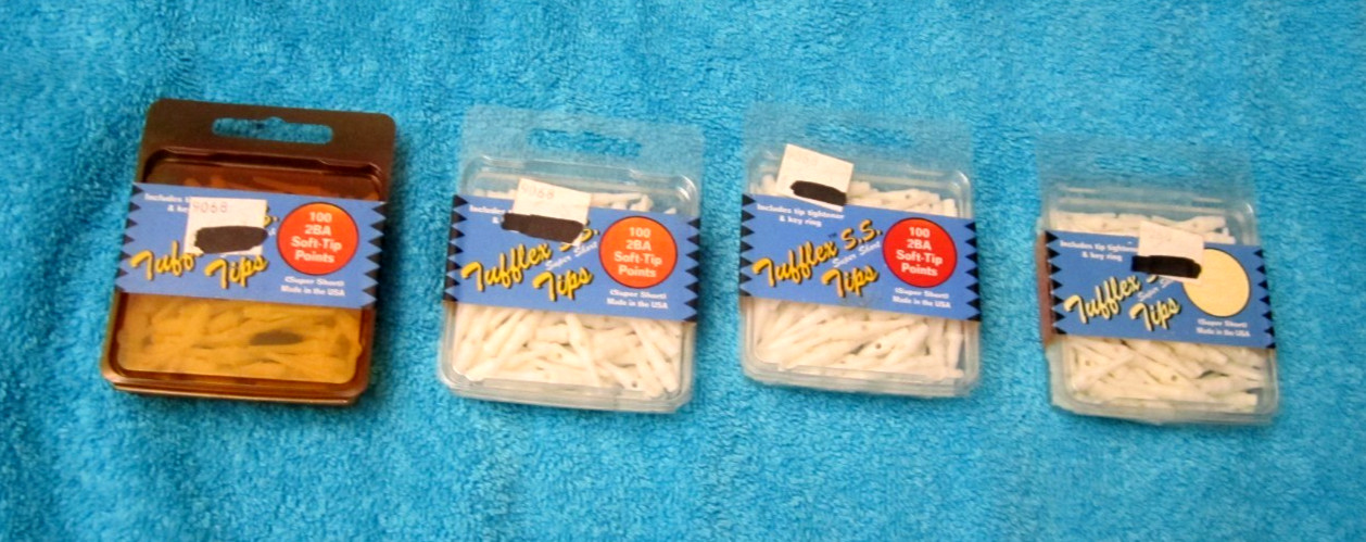 4 PACKS 100 CT. 2BA TUFFLEX S. S. SOFT-TIP POINT DART TIPS - #9068 - WHITE