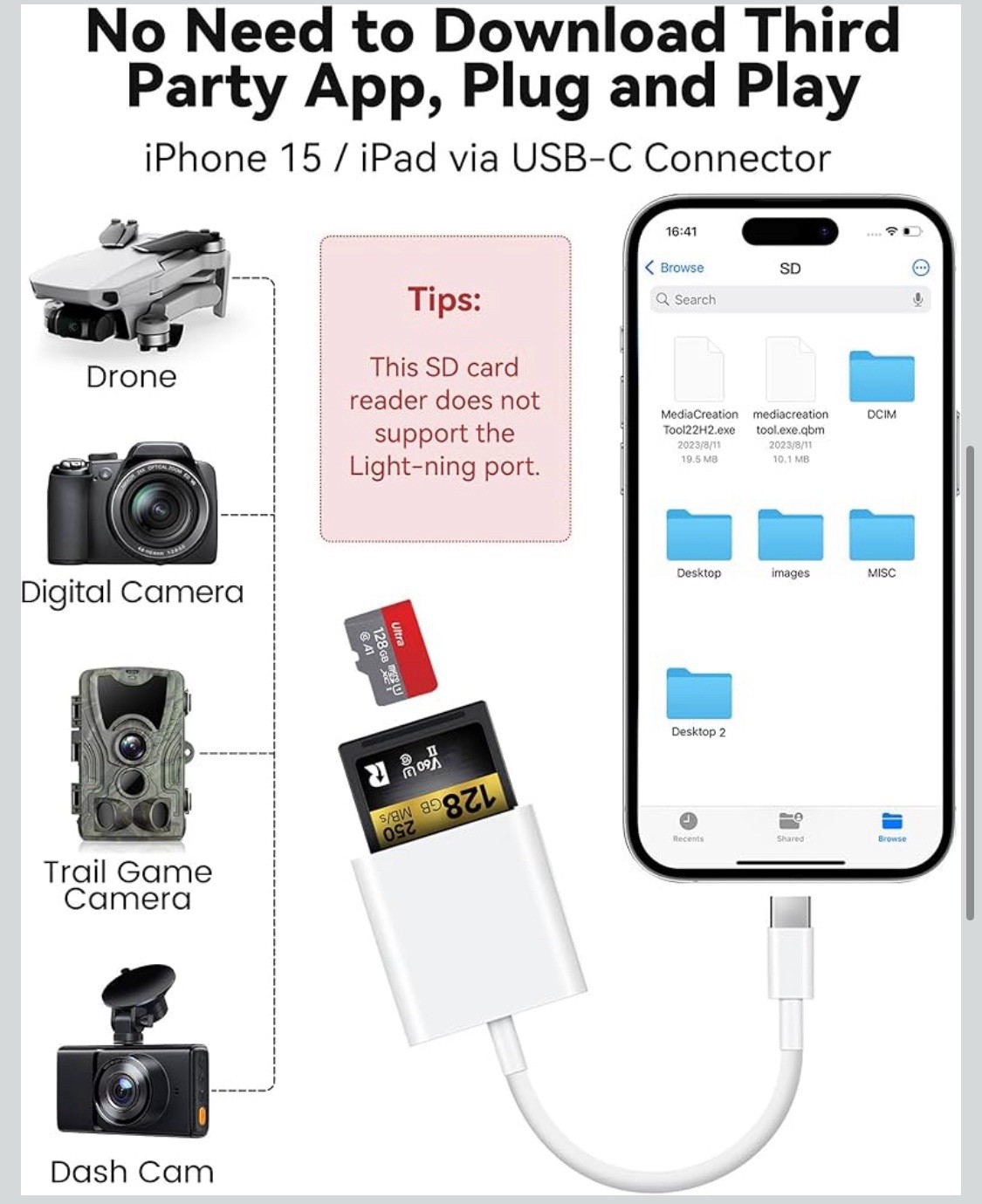 USB C SD Card Reader for iPhone 15 16/iPad/MacBook/Mac, xdgeLoad USB-C Type C...