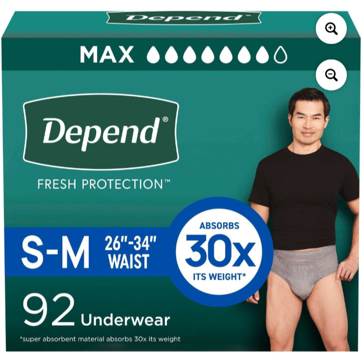 Depend Fresh Protection Underwear for Men Small/ Med 92 Count 26" -34" waist SWC