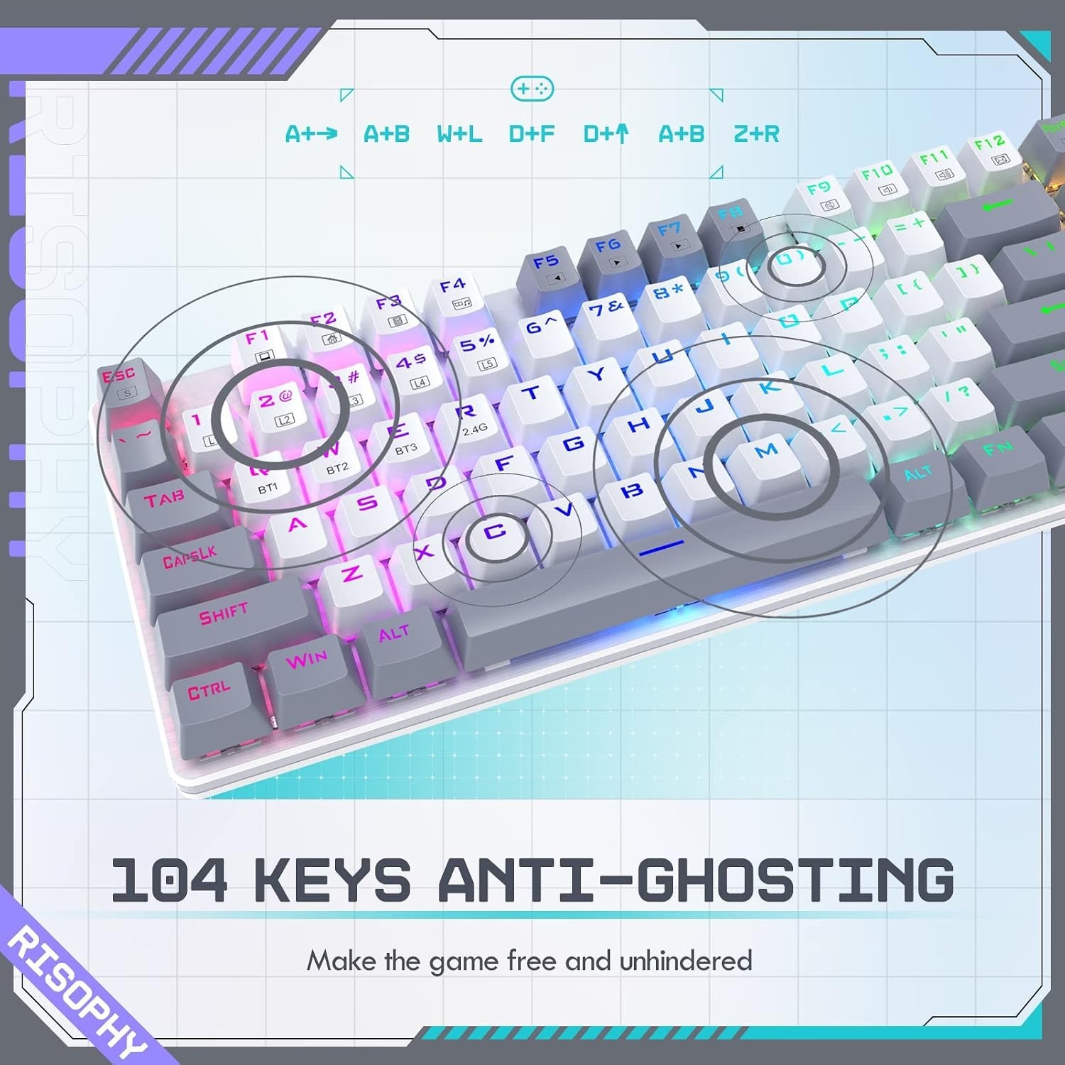 ET Tech PC372A Wireless Mechanical Gaming Keyboard White Gray Tested EUC