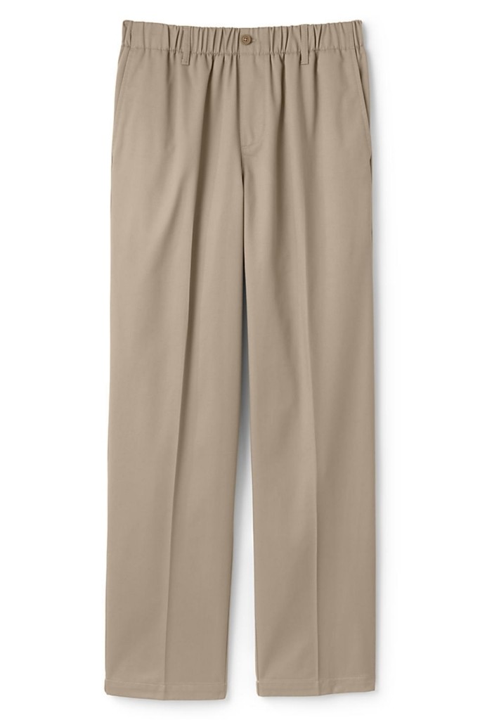 LANDS END Khaki School Uniform Elastic Waist Pull-On Chino Pants Mens 32 X 26